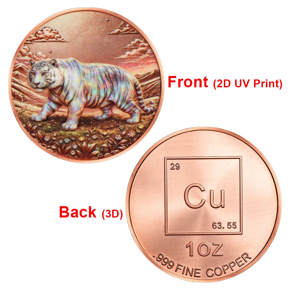 1pc 1oz 999 Fine Copper Wildlife Animals Commemorative Coin Lion Tiger Bear Wolf Leopard Challenge Coin Souvenir Holiday Gifts