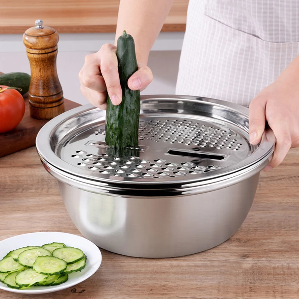 

Stainless Steel Colander Set 3-In-1 Grater Drain Basket For Vegetables Fruits Washing Kitchen Strainer Bowl