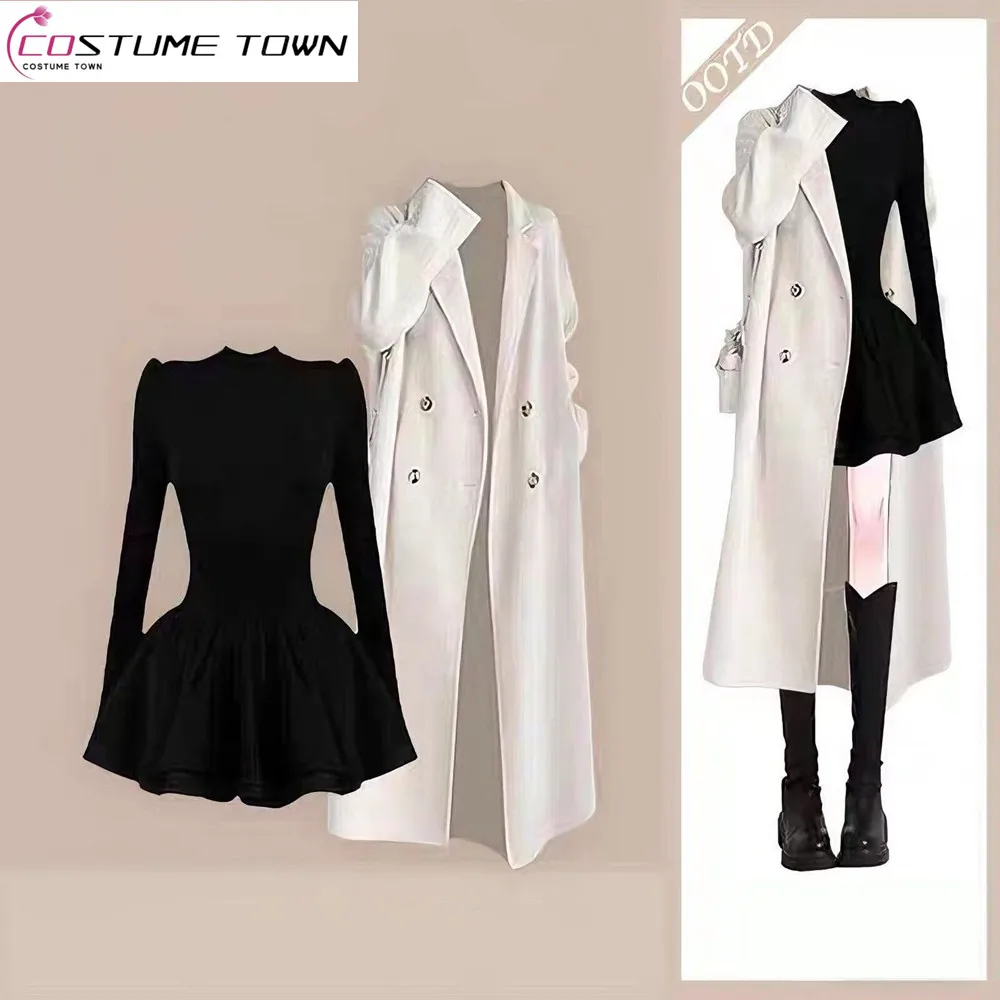 

Fashion Women's Set Autumn and Winter New Korean Version Long Jacket+slim Fit Dress Elegant Women's Two-piece Set