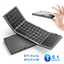 Foldable Wireless Keyboard with Touchpad, 3-Folding Mini Dual Bluetooth Keyboard for Windows Android iOS iPad Phone