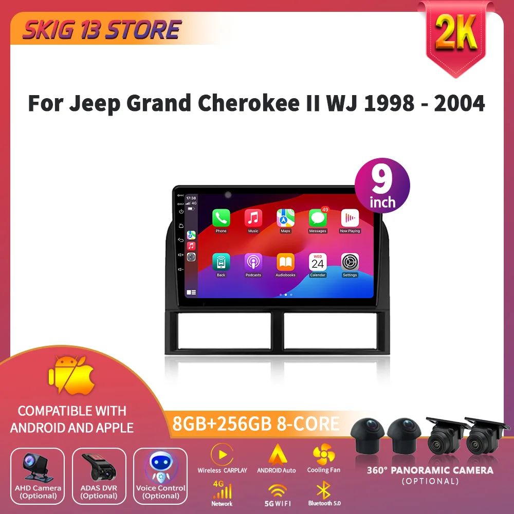 

For Jeep Grand Cherokee II WJ 1998 - 2004 Android 14 Monitor Screen Car GPS wifi 4G Video Autoradio Navigation Stereo Radio