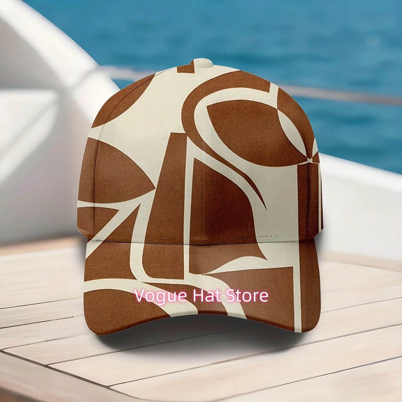 A Stylish Baseball Cap Featuring a Retro Brown And White Abstract Line Design, Perfect for Daily Wear And Travel. This Unisex Ha
