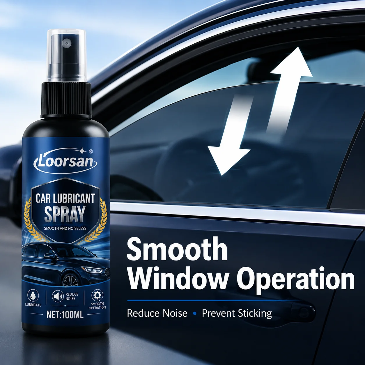 Loorsan Lubricant Spray Car Window Sunroof Glass Track Noise Reduction Smooth Operation Care With Sponge 100ML