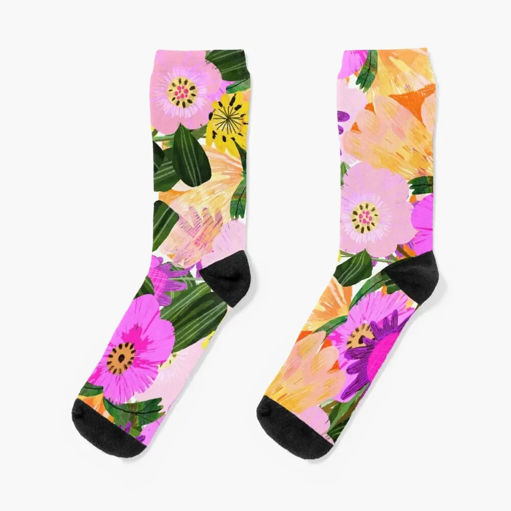 Colourful, Bright and Happy Flowers Socks christmas gift floor with print shoes Socks For Men Women\'s