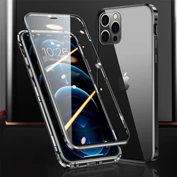 Magnetic Case For iPhone 16 15 Pro 14 Pro Max 13 12 11 Metal Double Sided Glass Cover iPhoneXR XS Max 7 8 SE 2020 360 Degrees