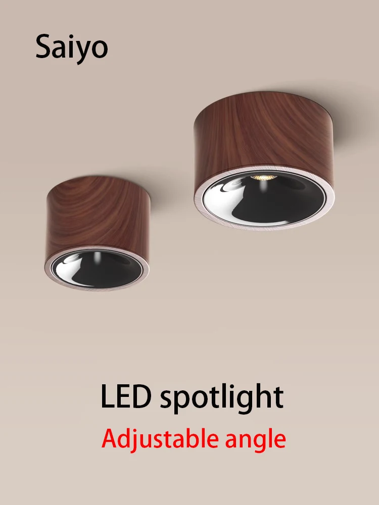 

Led Spotlights Ultra Thin Surface Mounted Spot Light Walnut Wood Color Adjustable Angle Ceiling Lamp Retro Home Decor Small COB