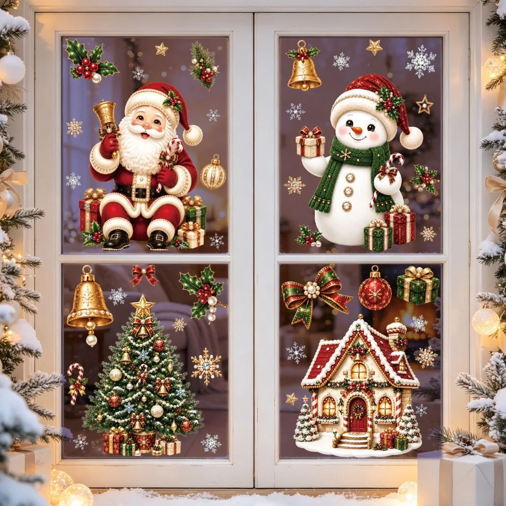 Christmas 2027 New Window Stickers Cute Santa Reindeer Snowman Snowflake Xmas Glass Stickers Winter Home Shop Window Decor Gifts view 3