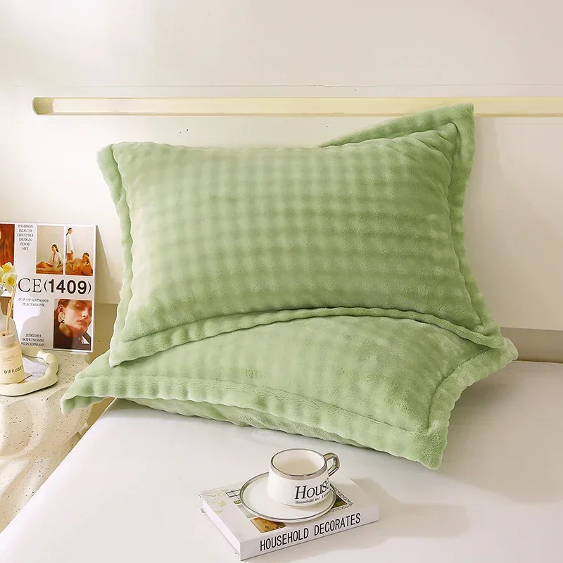 2 Pcs Thickened Pillow Case Soft Baby Velvet Pillowcases Candy Color Bed Sleeping Pillow Covers with Delicate Edge Pillowcases