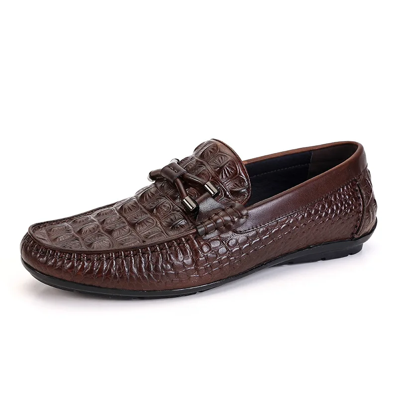 New Driving Shoes Mens Shoes Genuine Leather Shoes Loafer Cow Leather Crocodile Pattern Hasp Casual Shoes Zapatos Hombre