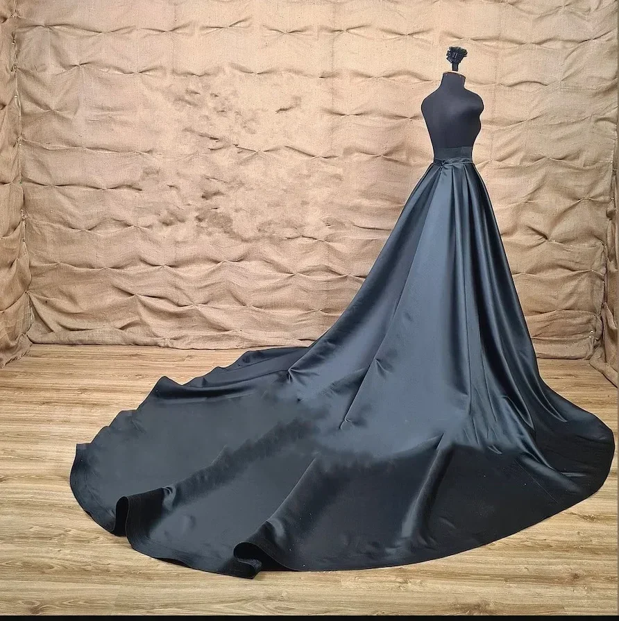 Black Satin Wedding Train Detachable Skirt Bridal Overskirt Detachable Black Train Wedding Black Skirt for Dress Custom Made