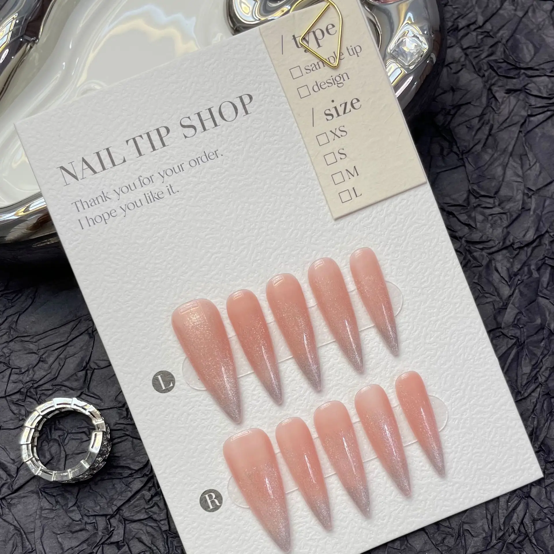 

10 PCS Luxury Handmade Press on Nails Long Drop Blush Gradient Design with 3-PIECE Tool Adhesive Nail Glue Tabs