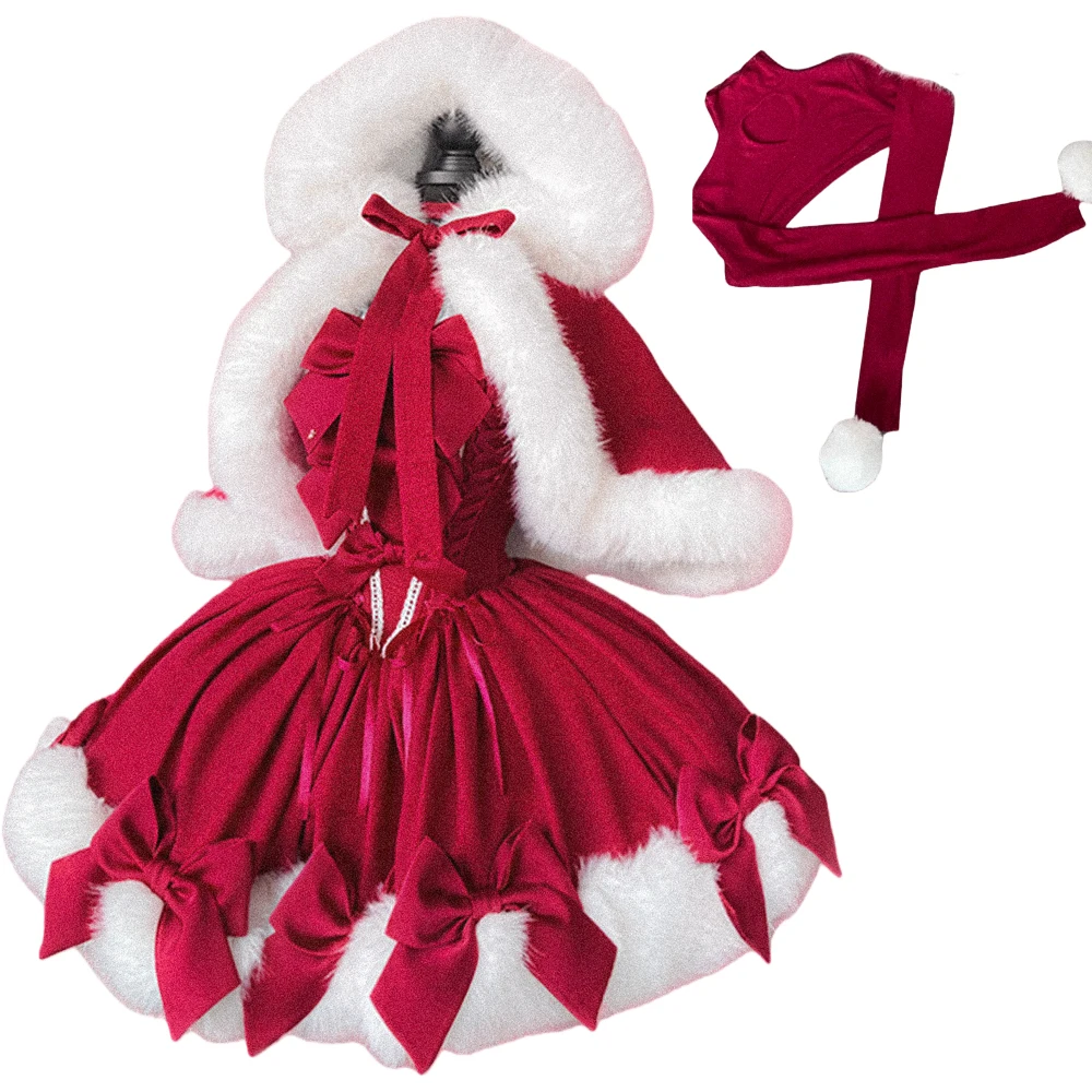 

Кавайные рождественские наряды, фартук, платье горничной, карнавальный костюм Санта-Клауса, красный рождественский плащ, милое рождественское платье горничной