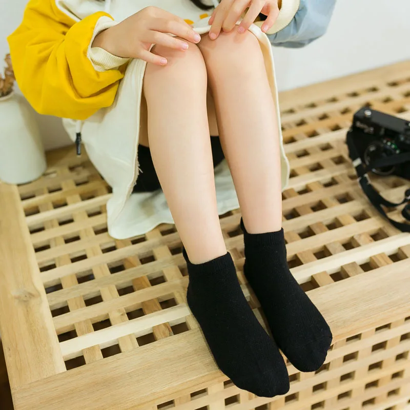 Pure Cotton Children's Black Socks Spring Summer Boys and Girls Breathable Short Socks Kids Dirt Resistant Soft Socks 4 Pairs