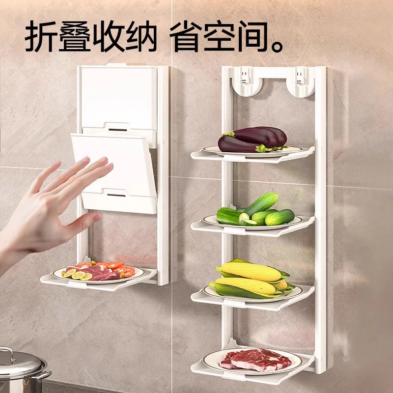 

vegetable preparation rack foldable multi-layer with household wall hanging multi-functional storage vegetable preparation rack