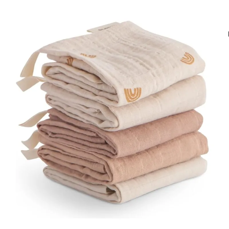 

5 шт. муслиновые мочалки из органического хлопка, 5 шт. в упаковке (Rainbow Combo) | Мягкие салфетки для чистки и купания детских полотенец