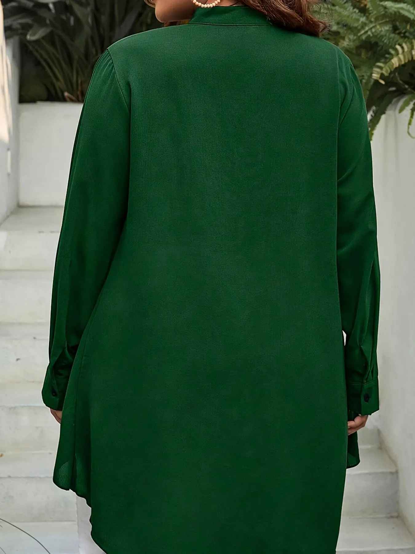 قميص نسائي كاجوال منسوج بلون سادة للربيع/الصيف مقاس كبير #5