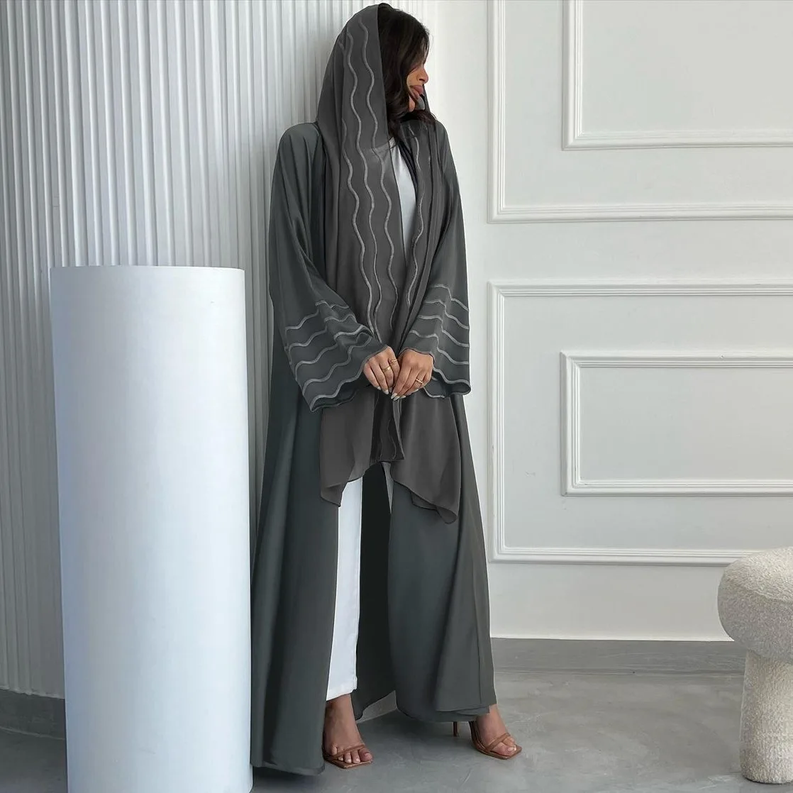 ชุดสตรี Eid มุสลิมสําหรับเปิด Abaya Jalabiya เย็บปักถักร้อย Hijab Vestidos อิสลาม Ramadan ดูไบอาหรับโมร็อกโก Kaftan เสื้อสเวตเตอร์ถัก Robe