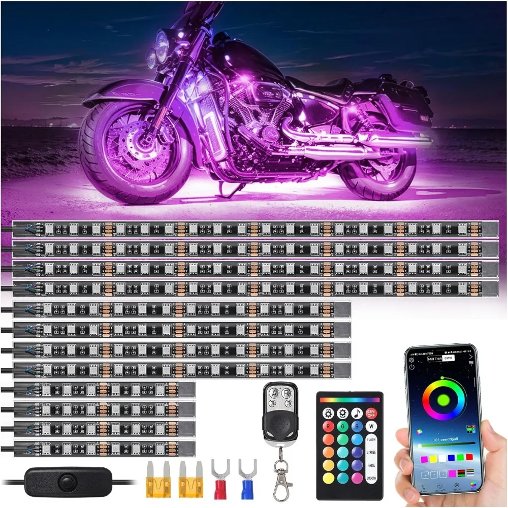 

12 Piece RGB LED Motorcycle Underglow Kit Waterproof Music Sync Brake Signal 12V Strip Light