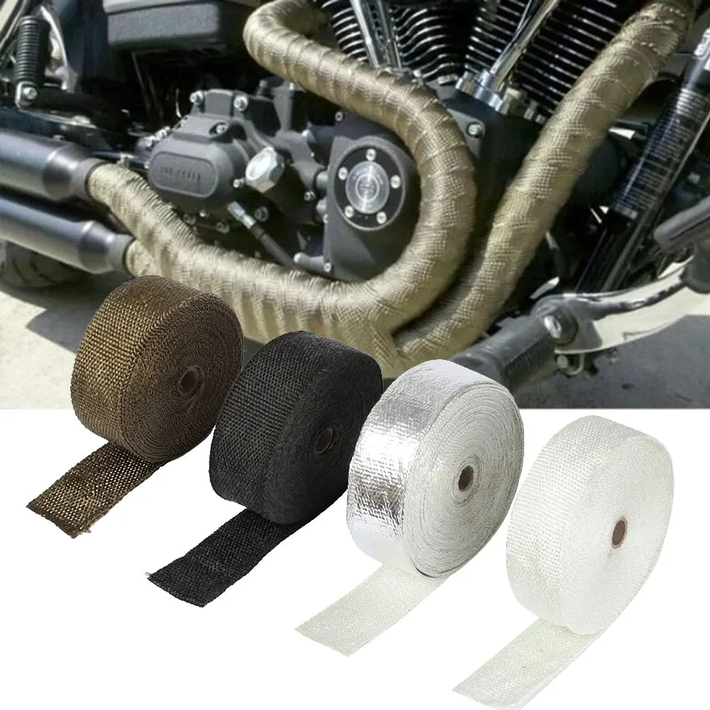 5m 10m 15m Motorcycle Exhaust Pipe Header Heat Wrap Resistant Stainless Steel Tie Manifold Insulation Cloth Roll Black/ White