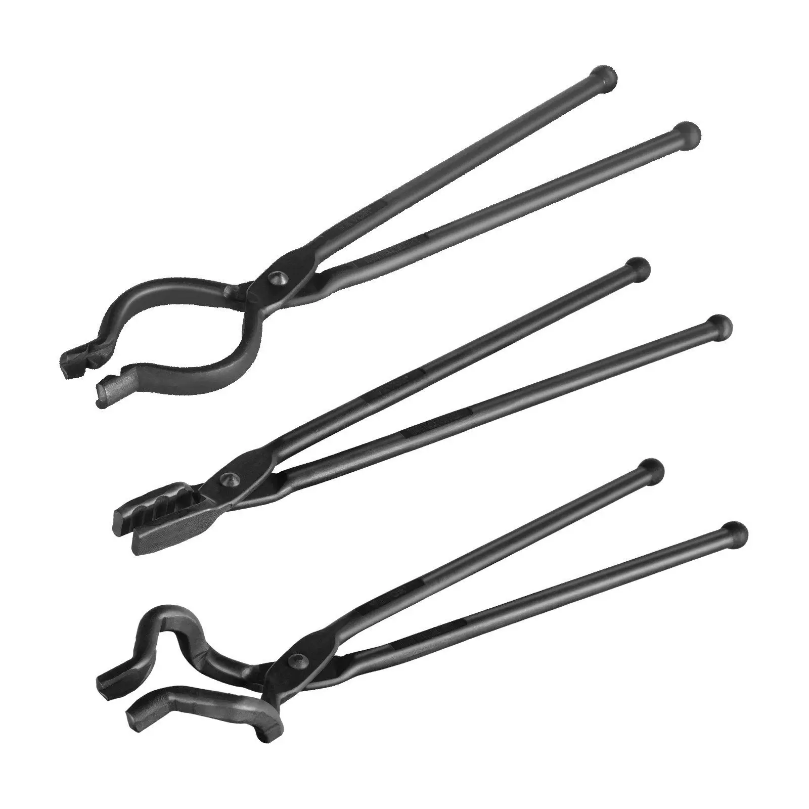 Blacksmith Tongs, 18' 3 PCS, V-Bit Bolt Tongs, Wolf Jaw Tongs and Z V-Bit Tongs, Carbon Steel Forge Tongs with A3 Steel Rivets,