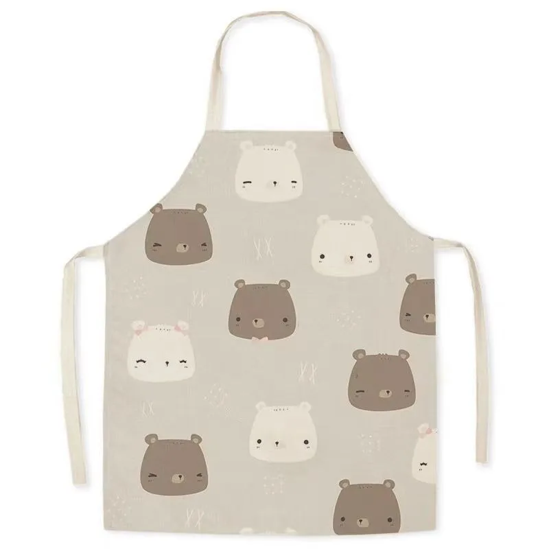 Korean version of cute cartoon bear pattern linen sleeveless apron kitchen cooking baking bib adult home cleaning apron