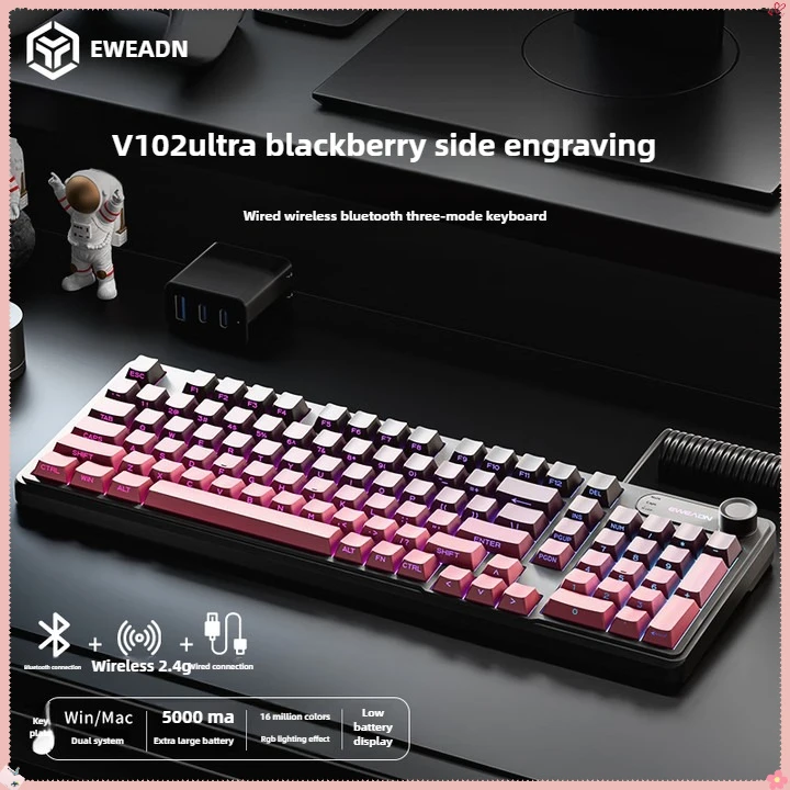 

EWEADN V102Ultra 3-Mode Wireless Keyboard Bluetooth/Wired/USB Silent Membrane 5000mAh Battery RGB Logo Backlit Laptop/Tablet