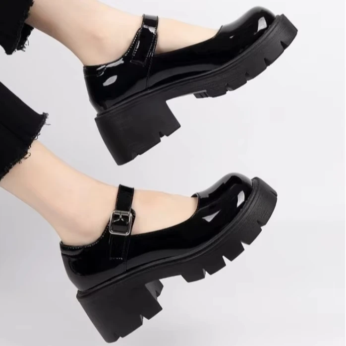 Sepatu Wanita 2025 Merek Hak Tinggi Wanita Dangkal Sepatu Tali Gesper Mode Musim Semi Sepatu Hak Wanita Sepatu Mary Jane Wanita