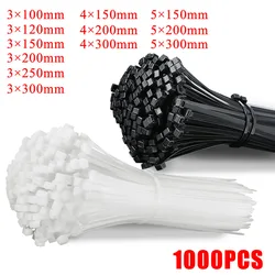 1000PCS/Bag Self-locking Plastic Nylon Tie White Black Zip Wraps Strap Nylon Cable Tie Set Fastening Ring Loop Wire Wrap
