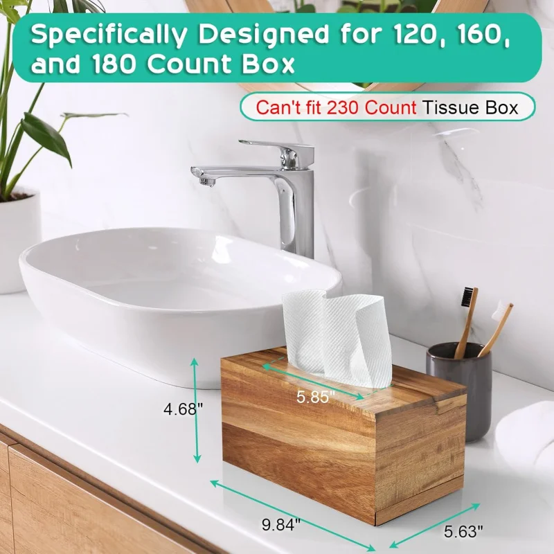 직사각형 티슈 박스 커버 - 아카시아 나무 직사각형 티슈 박스 홀더 탁상용 나이트 스탠드 욕실 사무실 - 장식 F