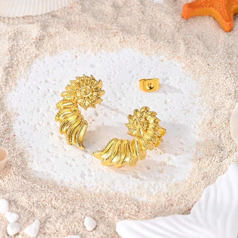 Ocean Earrings 925 Silver Golden Conch Shell Stud Earrings Fish  Hoop Earrings for Women Daily Work Holiday Fashion Jewelry Gift
