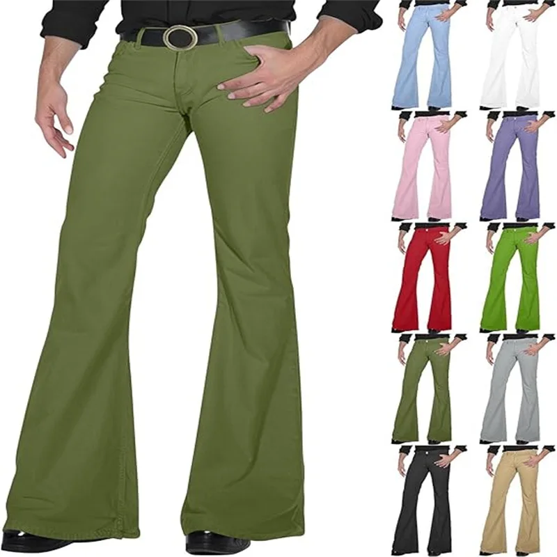 

Retro Flare Pants Mens Solid Color Elastic Slim Fit Comfortable Stretch for Daily Casual Wear Trousers