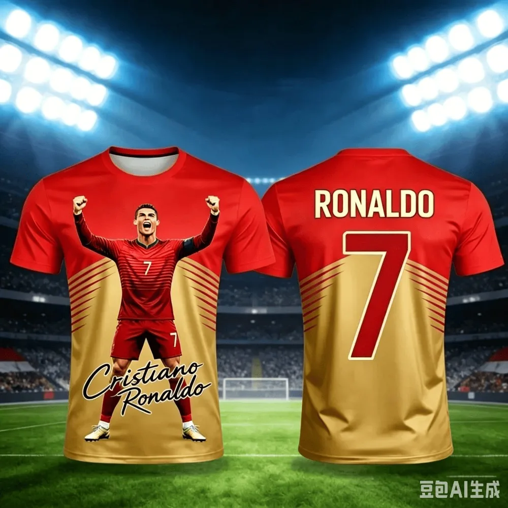 Summer New Cristiano Ronaldo 3D Football Jersey for Daily Outings, Fashionable for Sports, Street Trend, Y2K Style Men's T-shirt