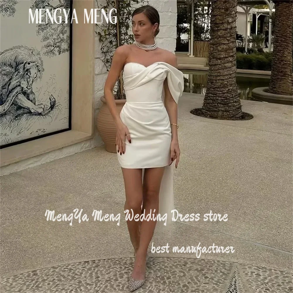 

Elegant Sweetheart One Shoulder Sheath Short Wedding Dress Above Knee Simple Backless Lace Up Pleats Mini Bridal Gown Customized