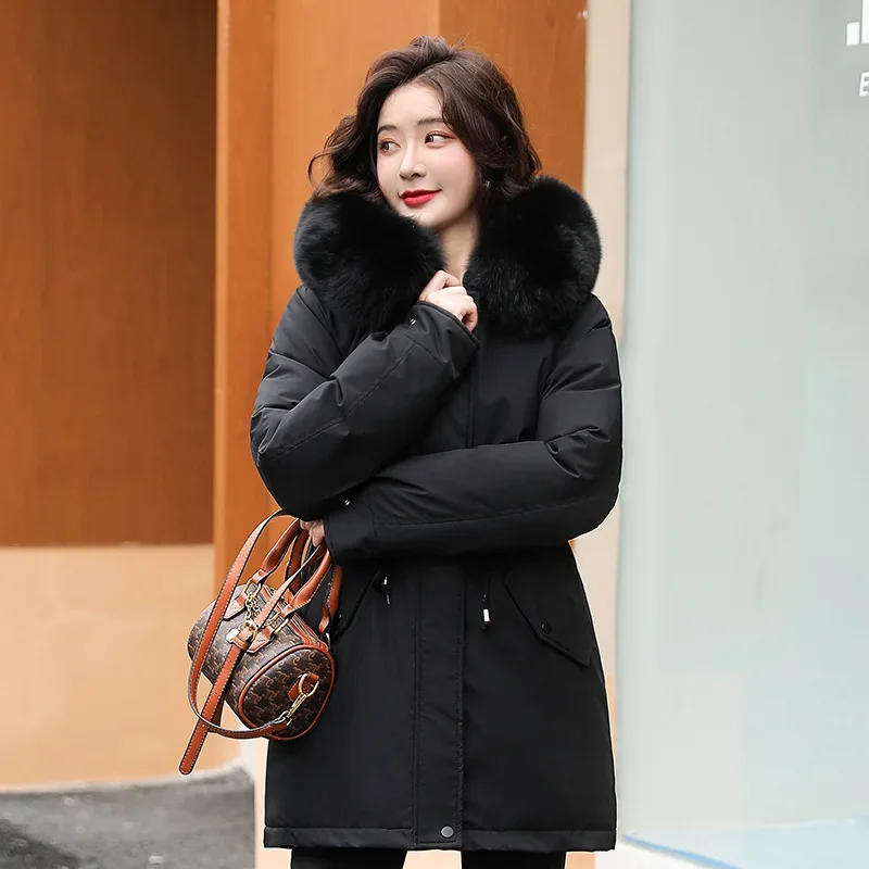 Parker Winter 2025 New Women's Hoodie With Faux Fur Decoration Mid-length Korean Loose Plus Size Hooded Jacket Coat - view 5
