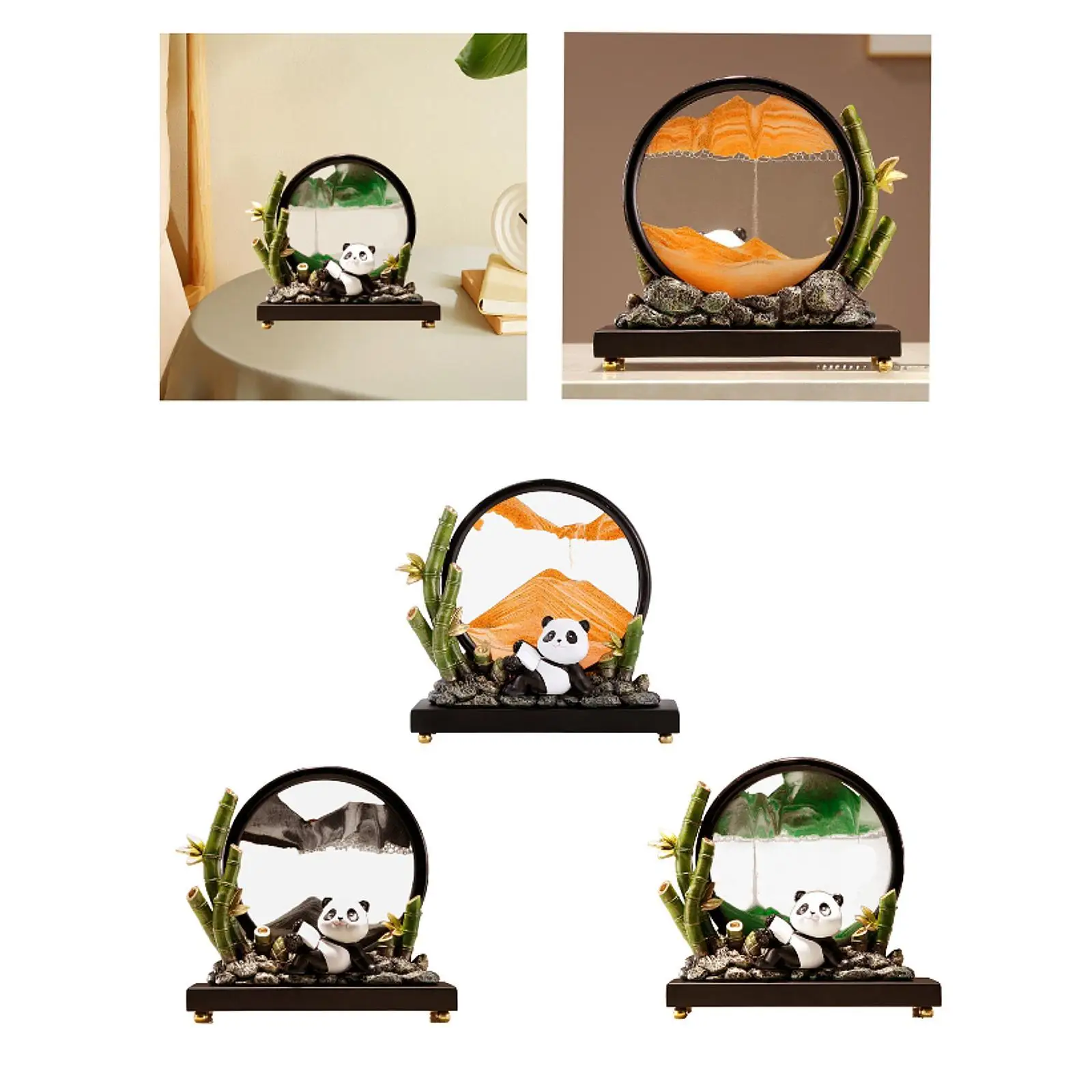 Panda Statue Decor Flowing Sand Painting Dynamic Sand Sculpture for