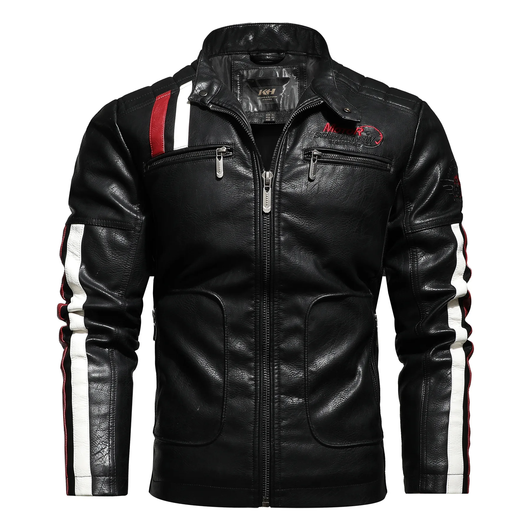 Leather Men's Racing Jacket With Cotton And Thickened Motorcycle Jacket, Fashionable And Versatile With Color Stripes, Autumn An