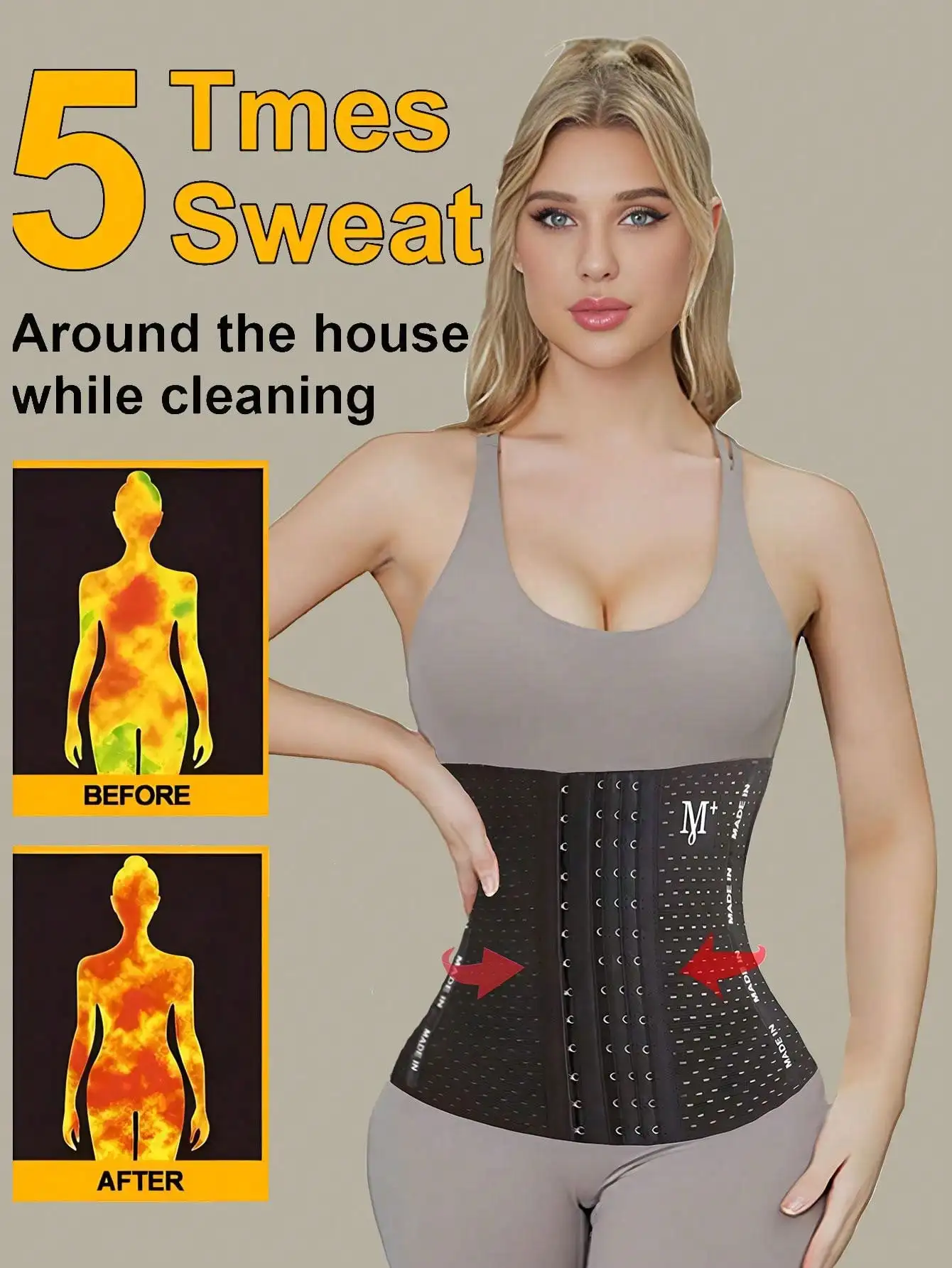 1 cintura da donna con lettera "M" - 6 file e 13 ganci in neoprene con supporto in vita e cinturino in plastica, adatta per Sp