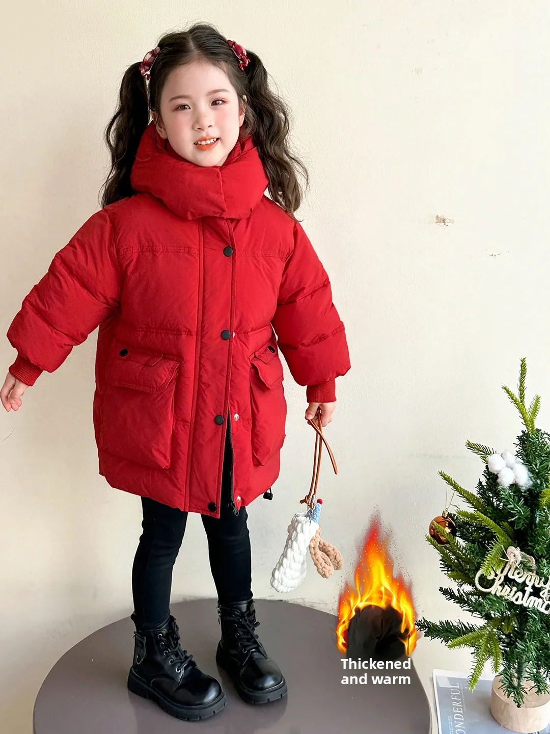 

Thiened Cotton Padded Jaet for Girls Winter Coat Warm Mid-Length Knee-Over Hooded Children's Clothing New 2025 Sle