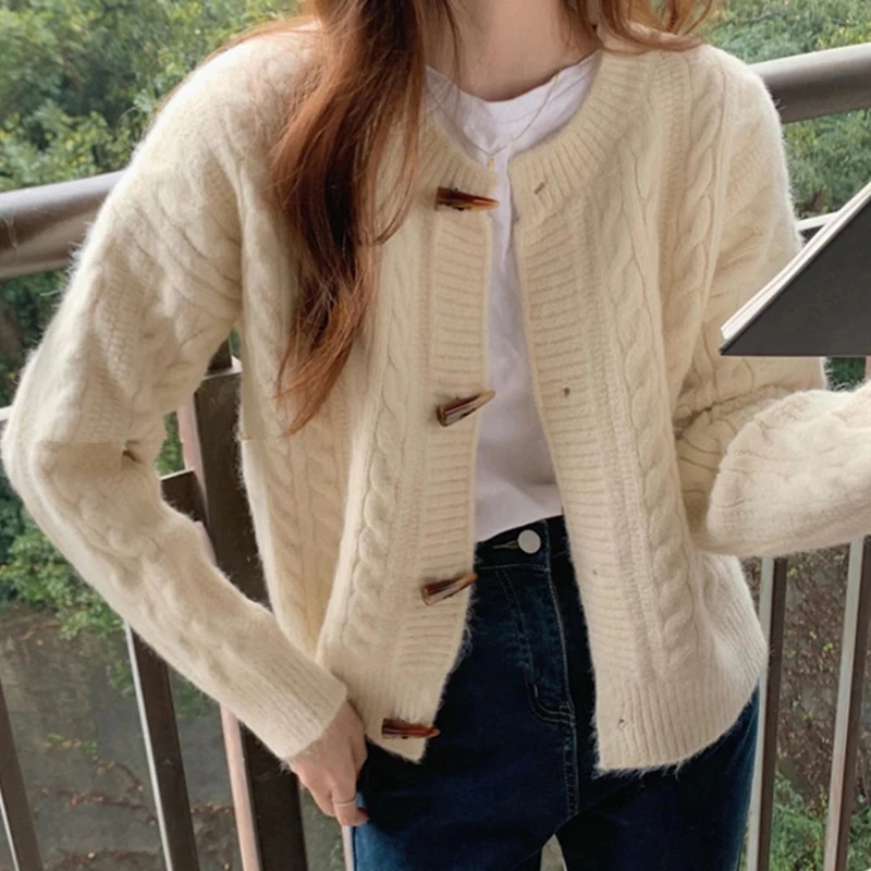 ITOOLIN Winter Women Single-breasted Knitted Cardigan Coat Rib Solid Long Sleeve Loose Jacket For Women Office Outerwear Autumn