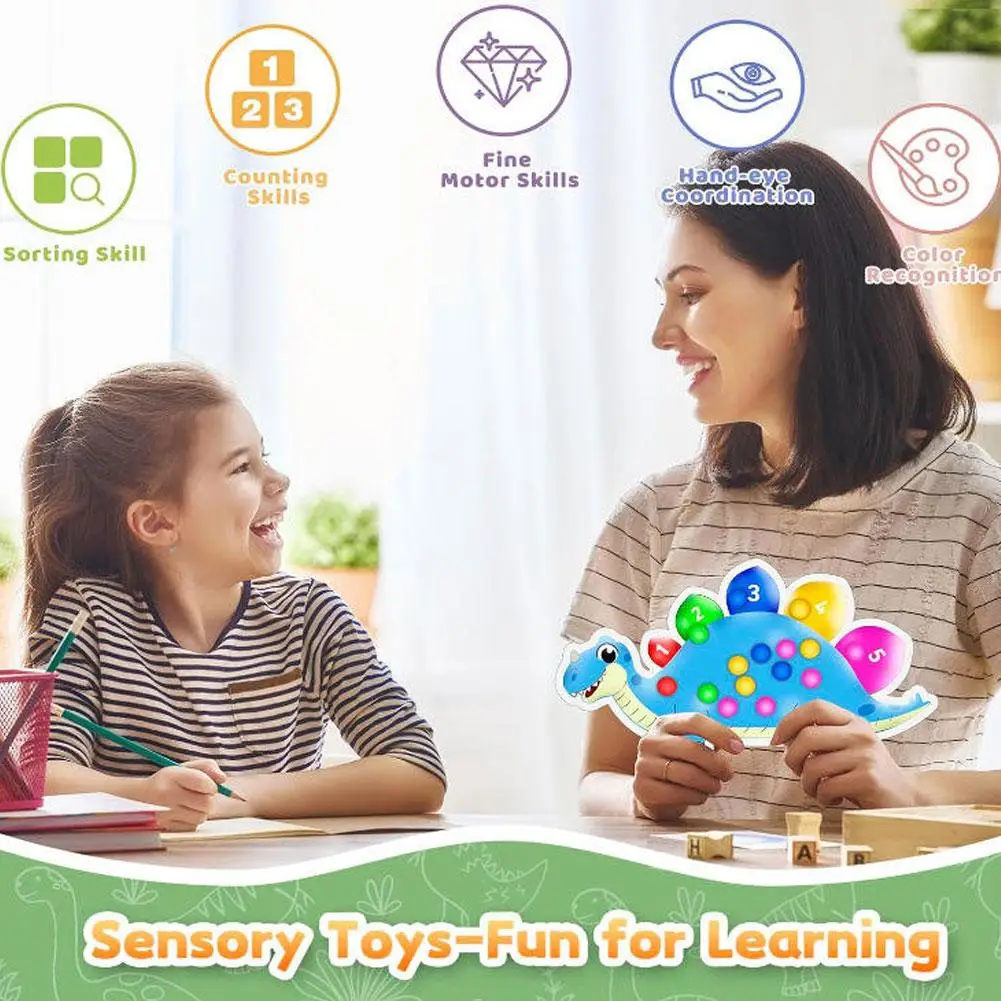 공룡 정렬 장난감 색상 인식 감각 놀이 스트레스 해소 유아를위한 교육 장난감 어린이 안전한 소재 라운드 디자인