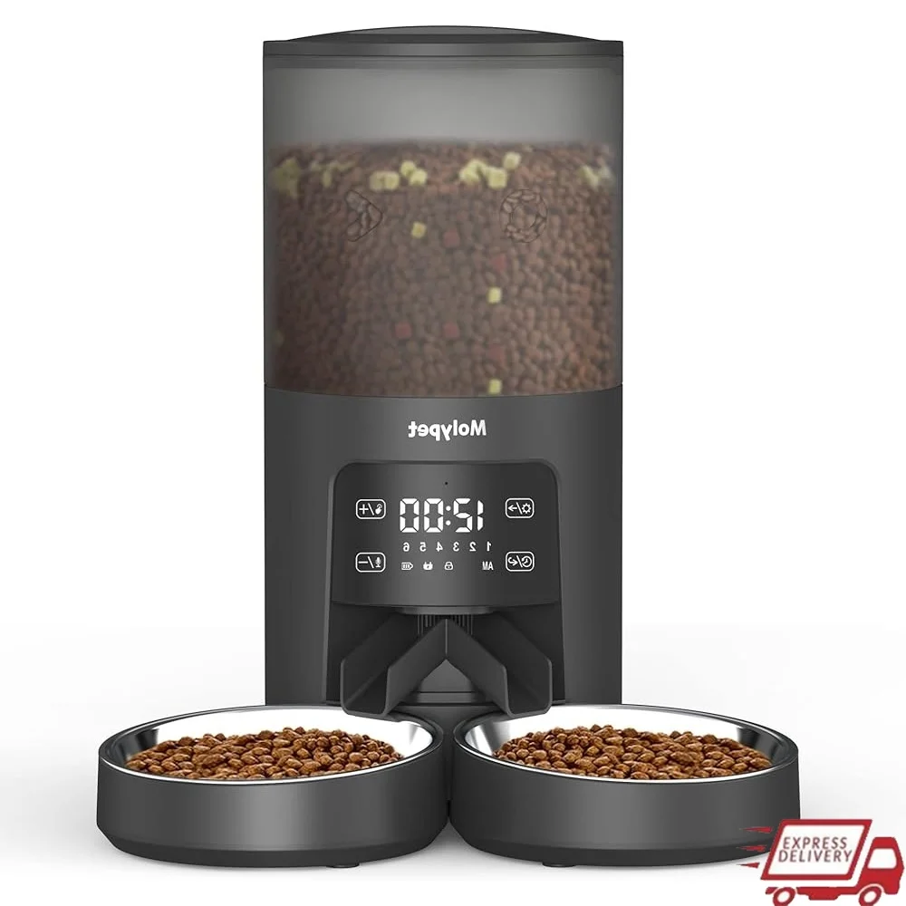 

Automatic Cat Feeder 6L Timed Food Dispenser with Dual Bowls Programmable Meal Scheduler Voice Reminder Multiple Cats