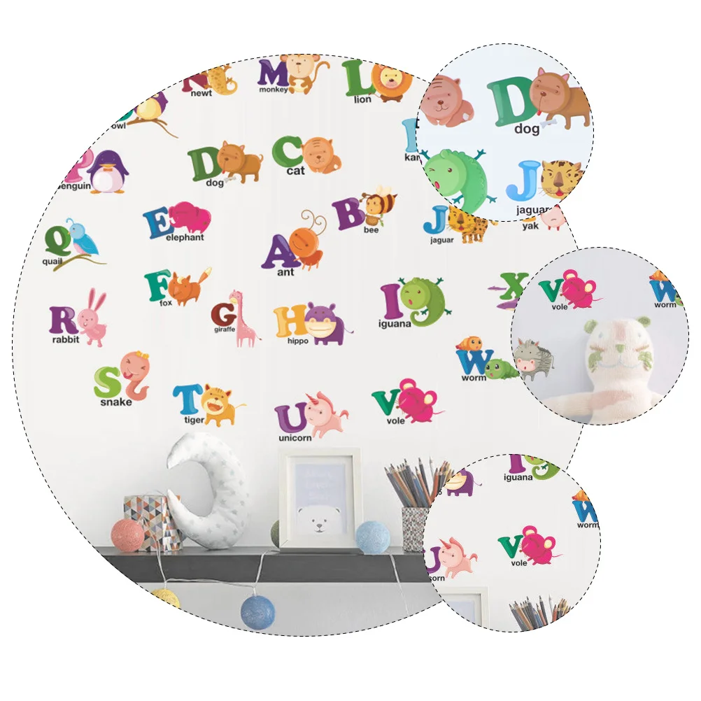 

2Pcs Animal Alphabet Wall Stickers Easy Apply Remove PVC Durable Home Room Decor Animal Paper