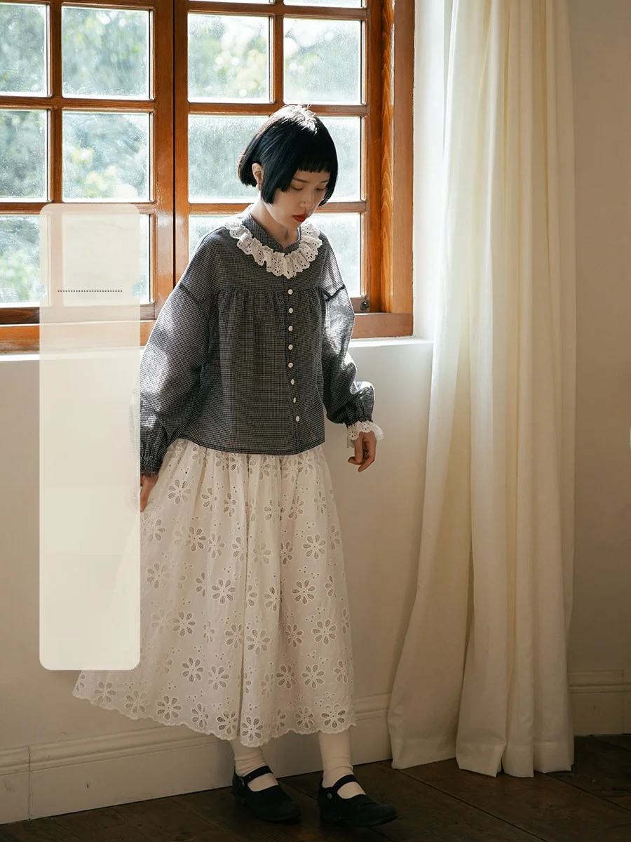 

Trendy Plaid Long Sve irt Women's Spring 2025 New Design Sweet Japanese Sle Loose Fit Breathable Cotton Faionable Top