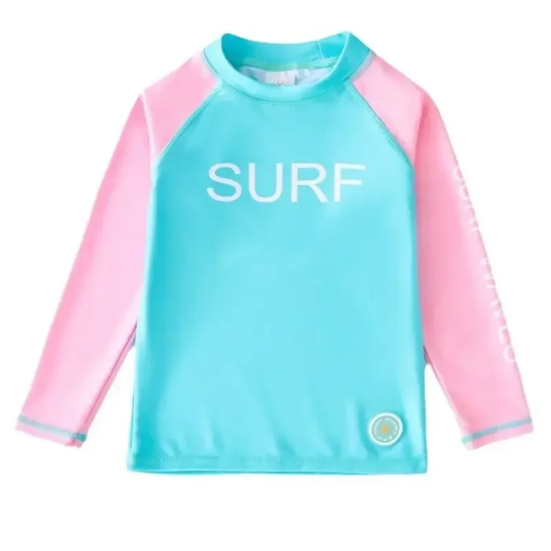 어린이 UPF 50+ 태양 보호 탑 소년 소녀 긴 소매 서핑 T 셔츠 여름 빠른 건조기 비치 수영복 수영복