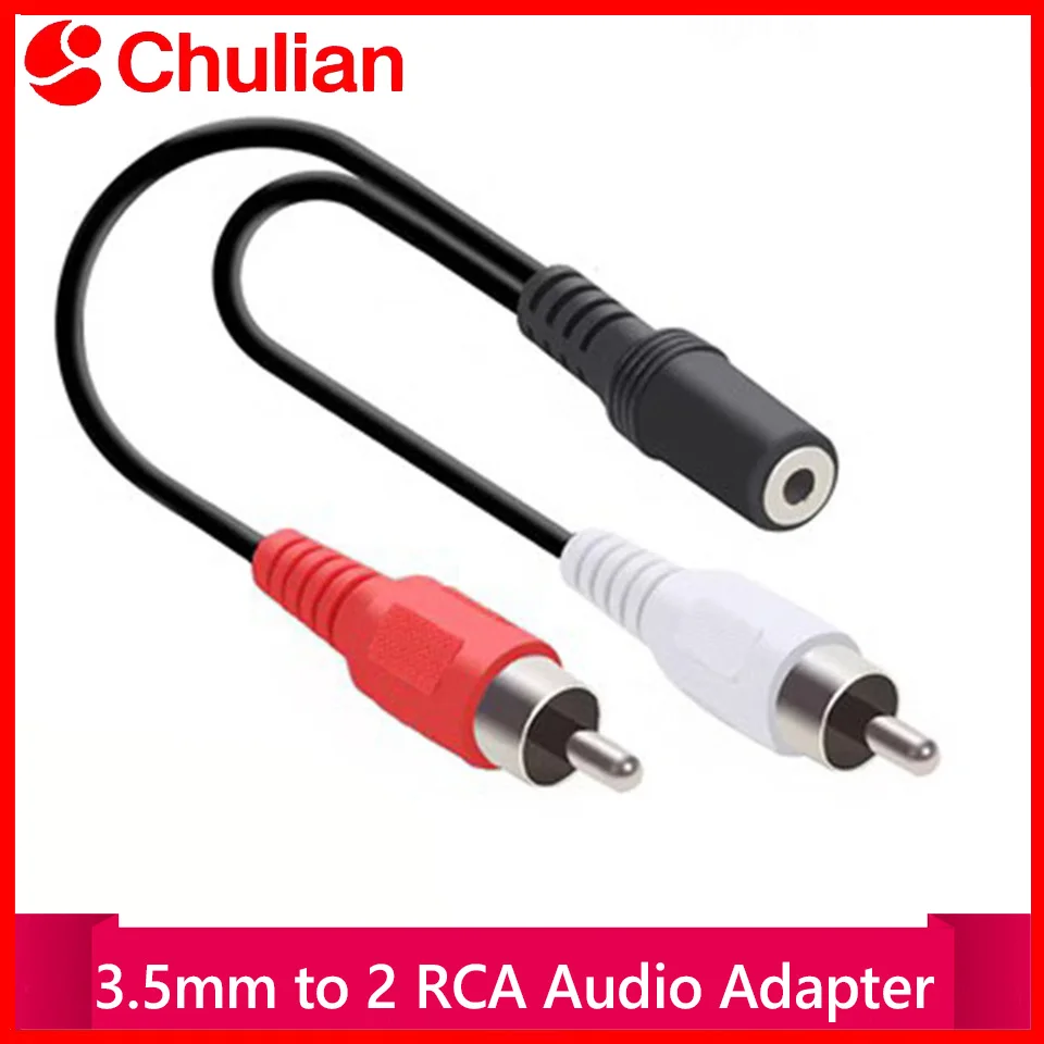3.5mm To 2RCA Cable 3.5mm Jack Female To 2RCA Male Stereo Audio Adapter RCA Extension Cable for Phone Amplifier Speaker DVD Etc