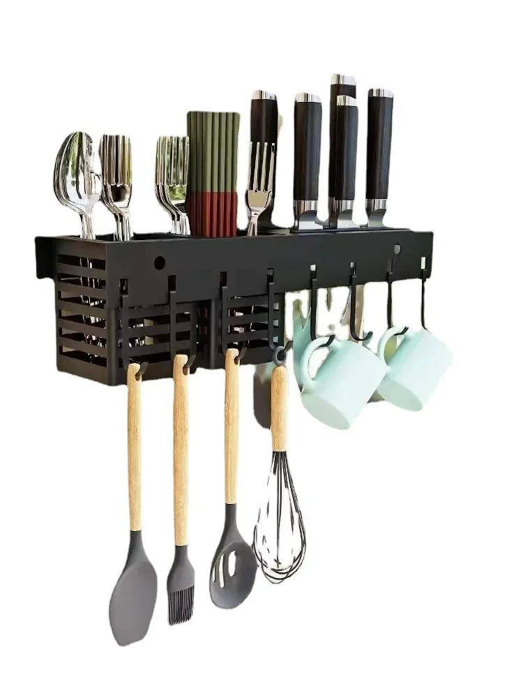 

Knife holder, kitchen knife storage rack, chopsticks cage, integrated basket, hole free wall mounted kitchen knife storage rack