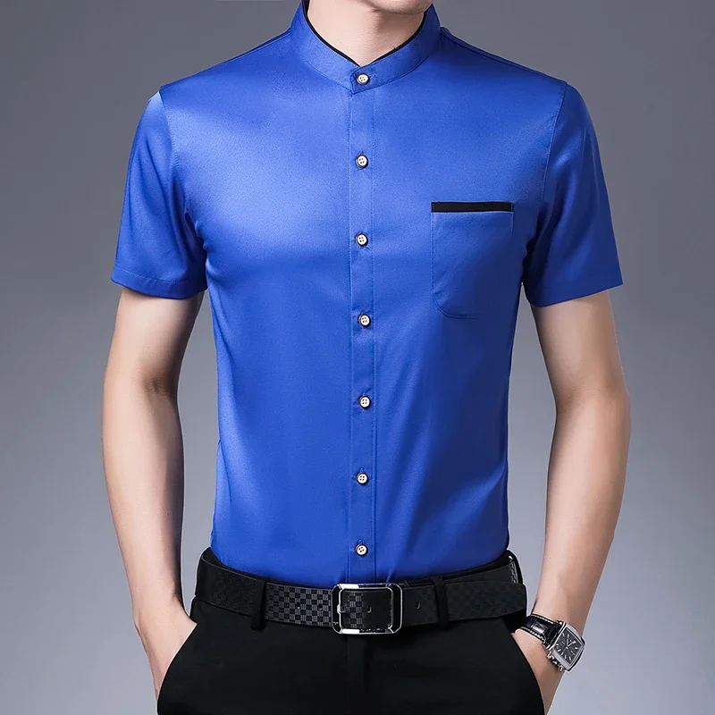 New Men\'s Business Casual Short Sleeved Shirt No Iron and Wrinkle Resistant Top