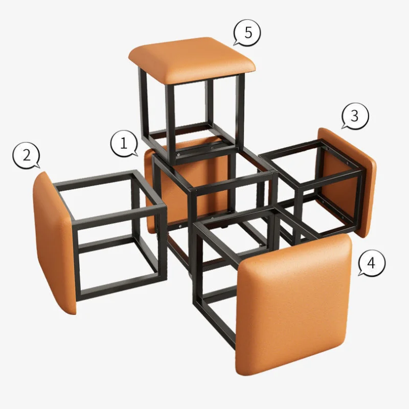5 In 1 Pu Leather Seating Cube With Swivel Casters Staable Sofa Chair Stool Nesting Ottoman Stool Movable Footstool Dressing
