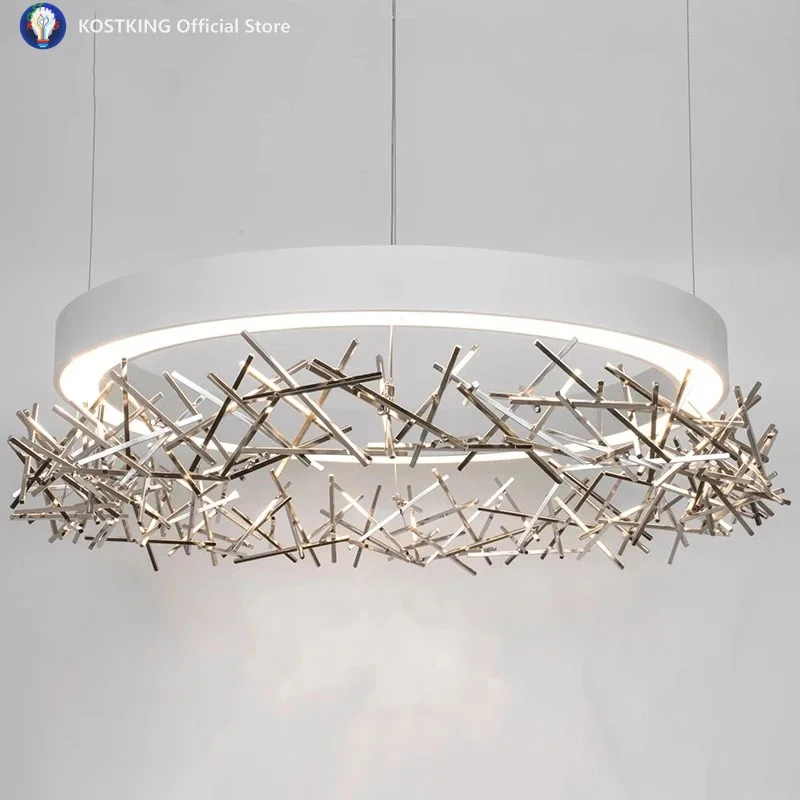 Postmodern creative restaurant chandelier, long dining table, bar counter chandelier, designer line crossover light