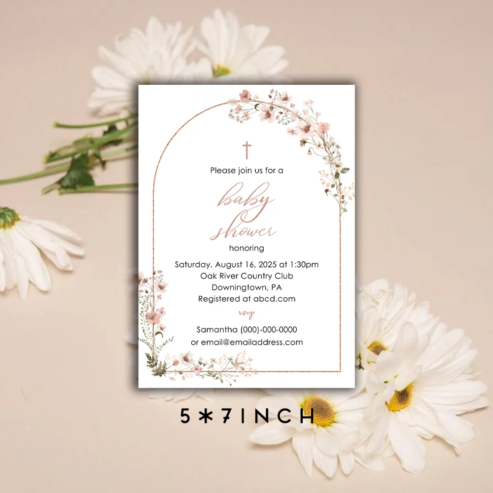 Wildflower Baby Shower Invitation Card, Rustic Wildflowers Arch, Baby Shower Invite Card